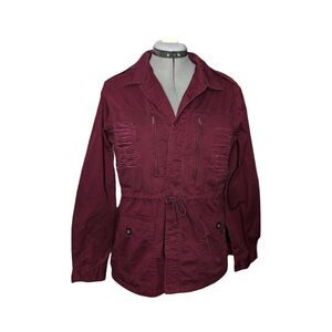 Women's Blue Age Red Mid-Length Distressed Denim Jacket, Size Medium